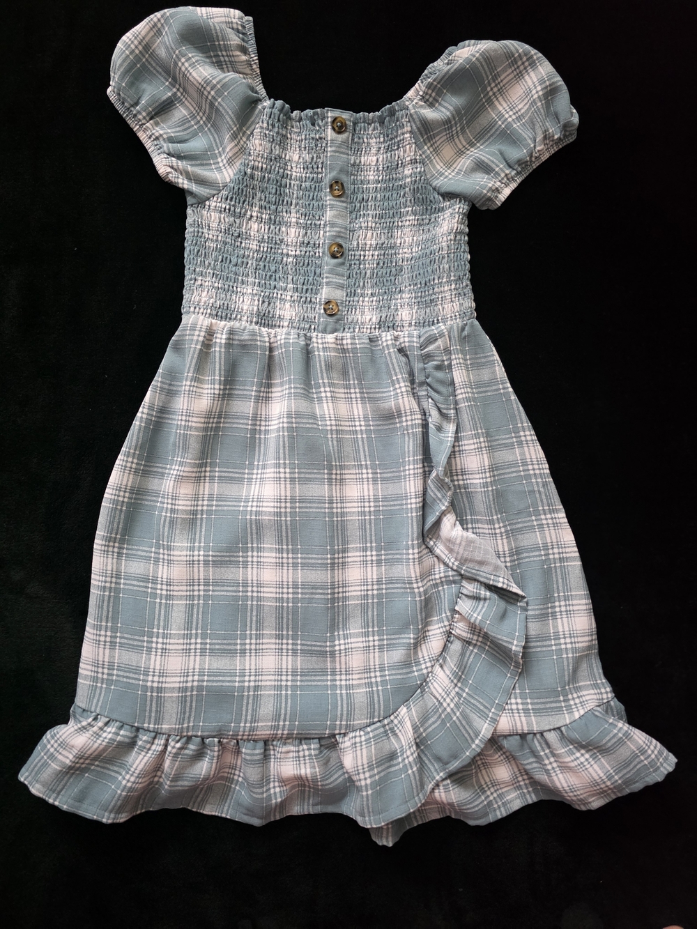 wonder nation Blue and White Plaid Smocked Ruffle Dress